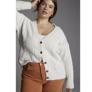 Anthropologie Classic Pointelle Cardigan Sweater in Light Sand Size 1x